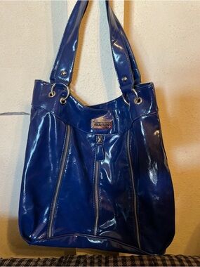 Kenneth Cole Reaction Glossy Blue Patent Shoulder Tote